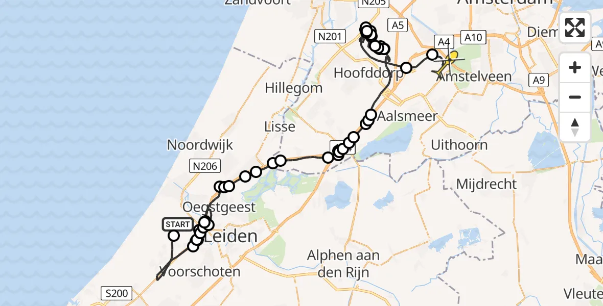 Routekaart van de vlucht: Politiehelikopter naar Schiphol, Ruigelaan