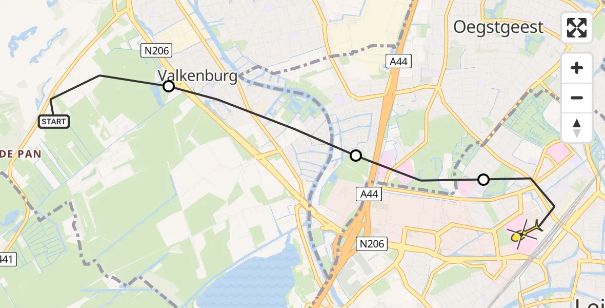 Routekaart van de vlucht: Lifeliner 2 naar Leiden, Randweg Marine Vliegkamp