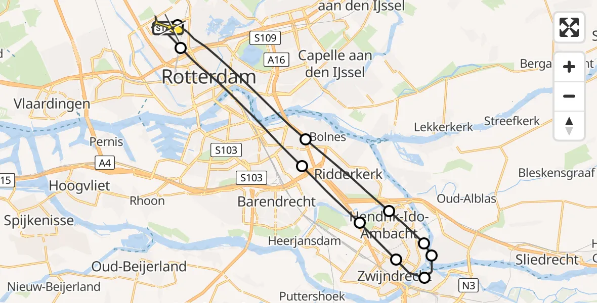 Routekaart van de vlucht: Lifeliner 2 naar Rotterdam The Hague Airport, Van Leeuwenhoekhof