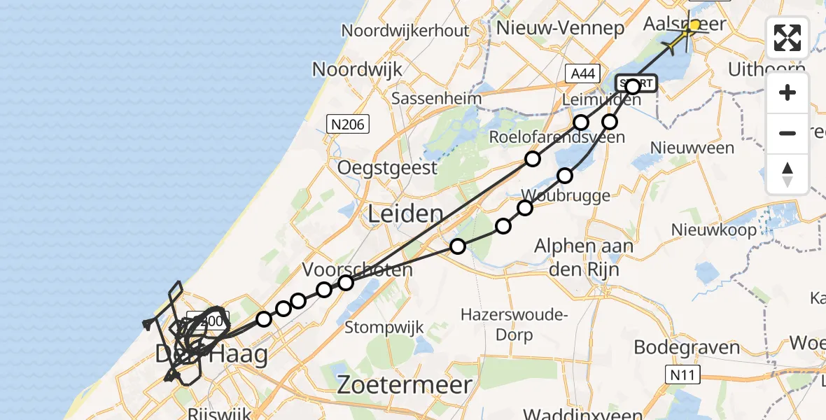 Routekaart van de vlucht: Politiehelikopter naar Aalsmeer, Vriezekoop