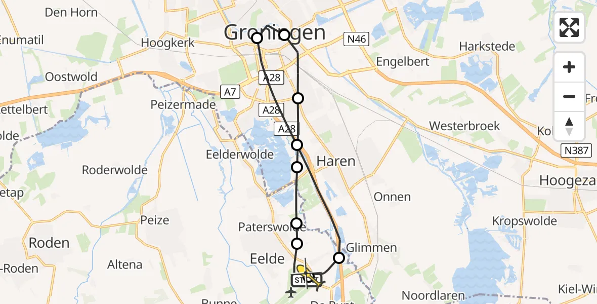 Routekaart van de vlucht: Lifeliner 4 naar Groningen Airport Eelde, Esweg