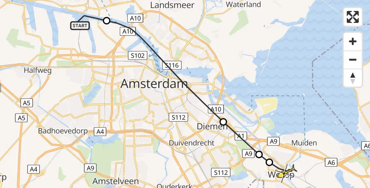 Routekaart van de vlucht: Lifeliner 1 naar Weesp, Grote Tocht
