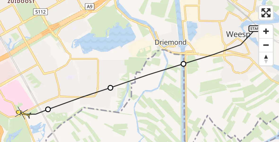 Routekaart van de vlucht: Lifeliner 1 naar Academisch Medisch Centrum (AMC), C.J.van Houtenlaan