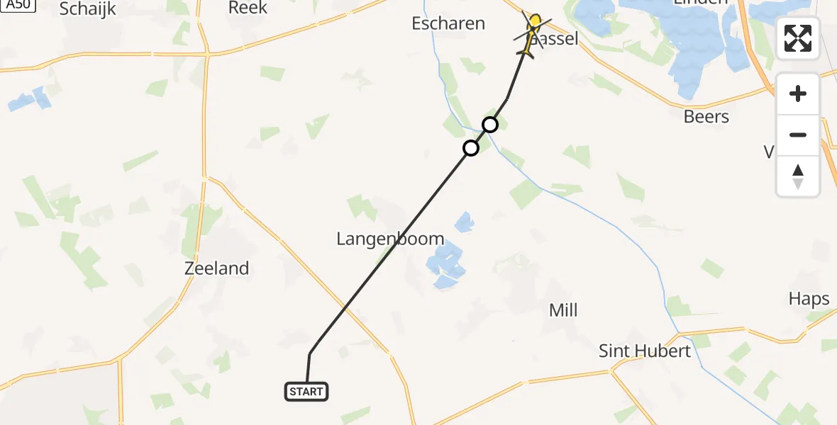 Routekaart van de vlucht: Politiehelikopter naar Gassel, Beemdsteeg