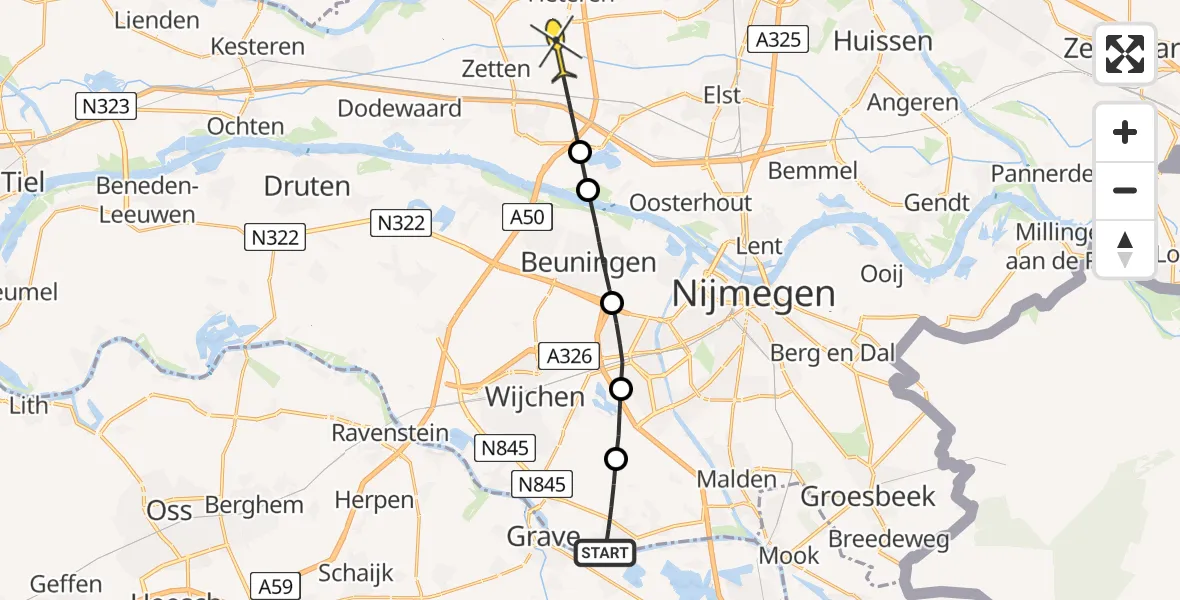 Routekaart van de vlucht: Politieheli naar Herveld, Schoonenburgseweg