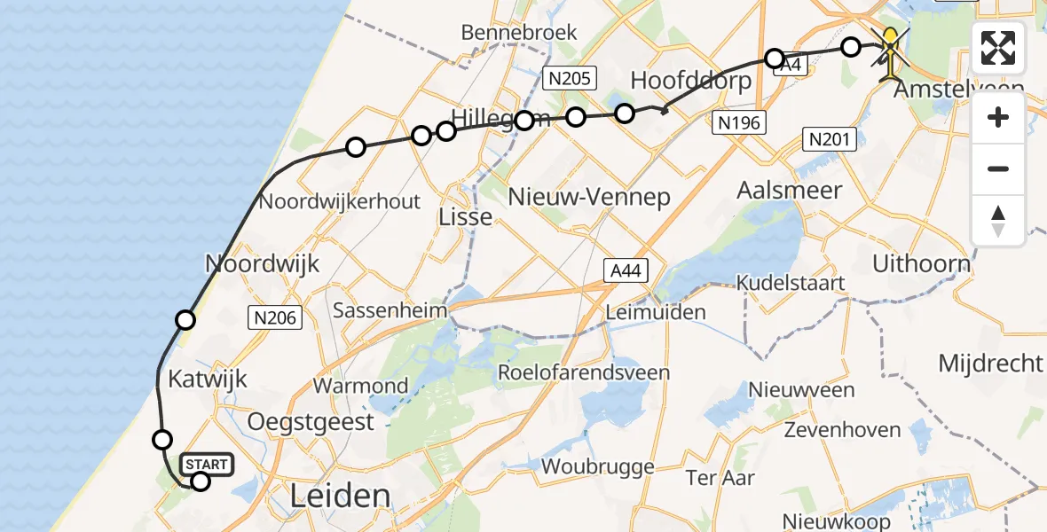 Routekaart van de vlucht: Politiehelikopter naar Schiphol, Ruigelaan