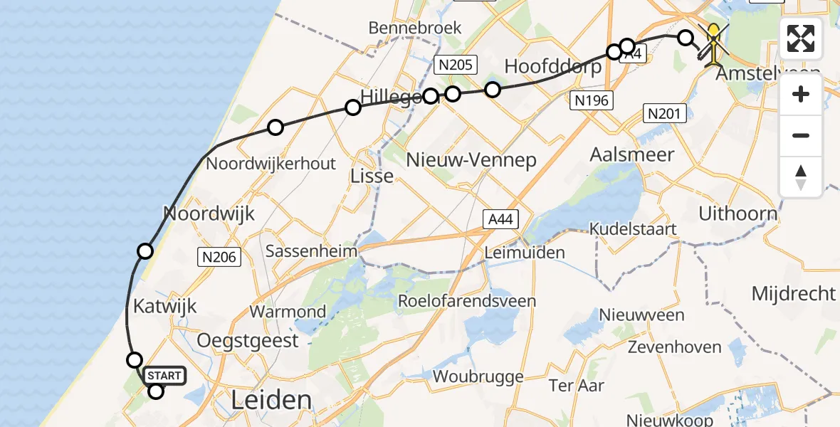 Routekaart van de vlucht: Politiehelikopter naar Schiphol, Ruigelaan