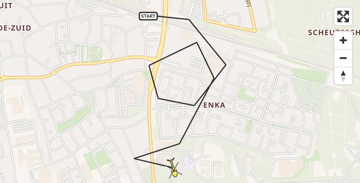 Routekaart van de vlucht: Politiehelikopter naar Ede, Horalaan