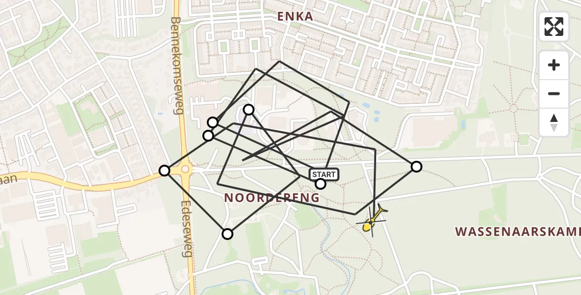 Routekaart van de vlucht: Politieheli naar Bennekom, Laarder Allee