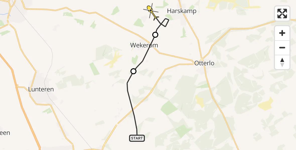 Routekaart van de vlucht: Politiehelikopter naar Harskamp, Randweg