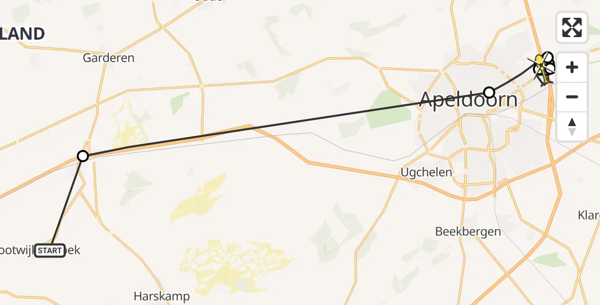 Routekaart van de vlucht: Politiehelikopter naar Apeldoorn, Deventerstraat