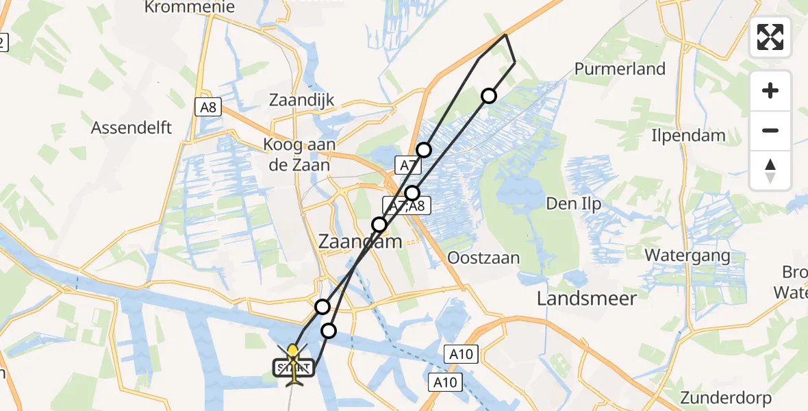 Routekaart van de vlucht: Lifeliner 1 naar Amsterdam Heliport, Cornelis Bruijnzeelweg