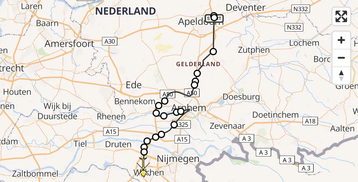 Routekaart van de vlucht: Politieheli naar Leur, Deventerstraat