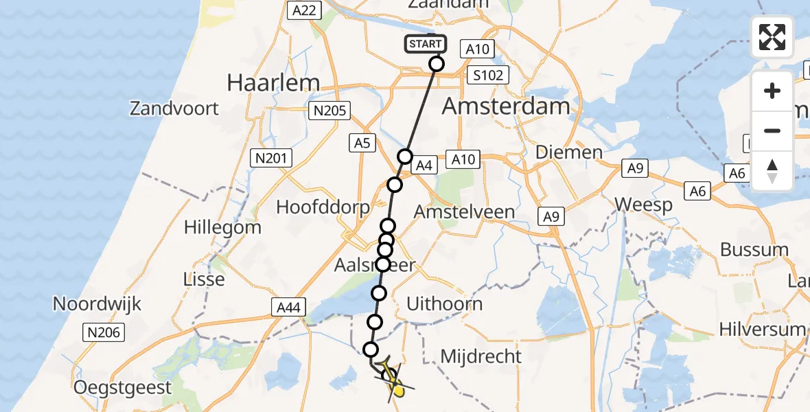 Routekaart van de vlucht: Lifeliner 1 naar Zevenhoven, Belangenvereniging tuinders Zaanderhorn