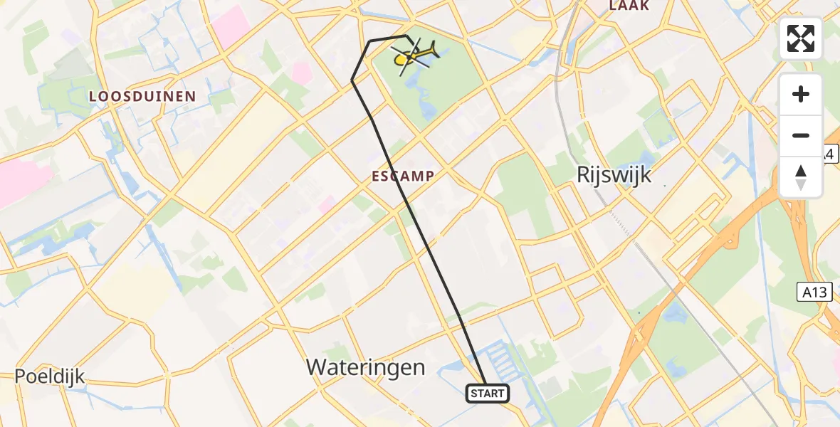 Routekaart van de vlucht: Lifeliner 2 naar Den Haag, Paul van Ostaijenstraat