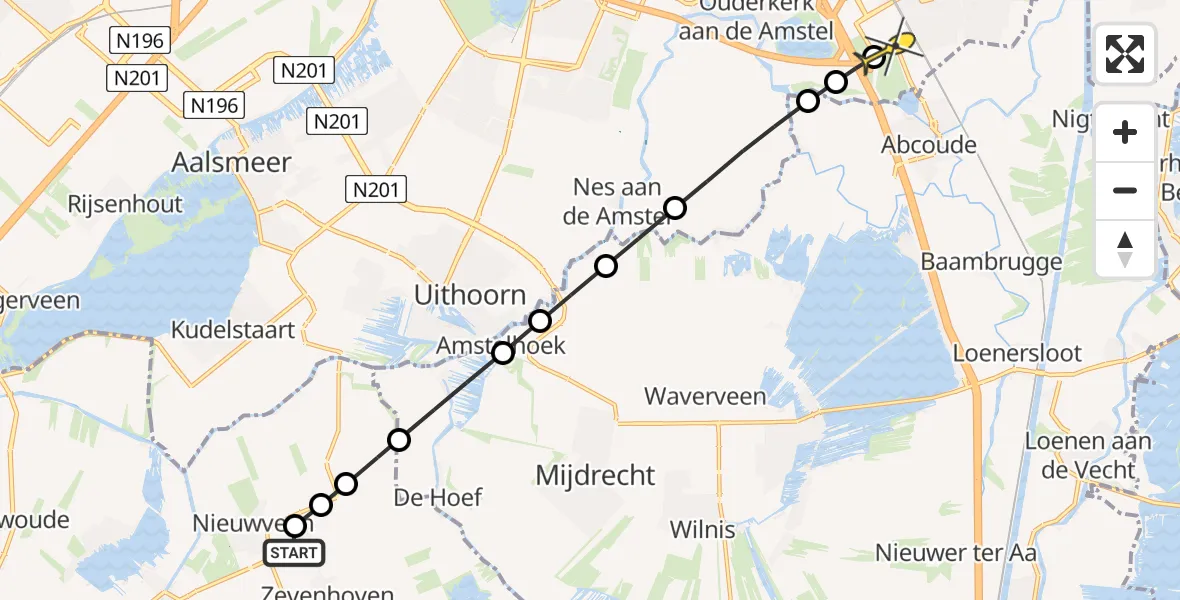 Routekaart van de vlucht: Lifeliner 1 naar Academisch Medisch Centrum (AMC), Provincialeweg