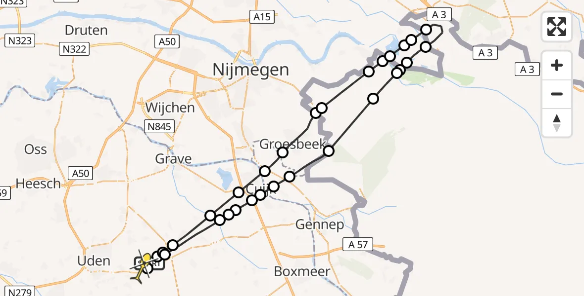 Routekaart van de vlucht: Lifeliner 3 naar Vliegbasis Volkel, Zeelandsedijk