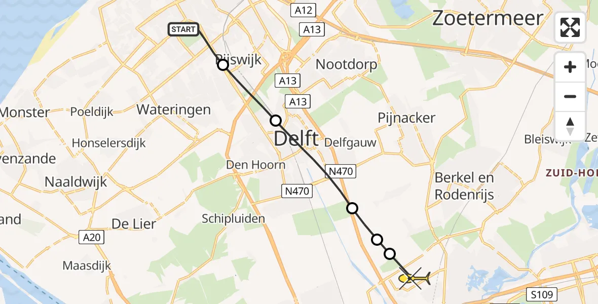 Routekaart van de vlucht: Lifeliner 2 naar Rotterdam The Hague Airport, Van Baerlestraat