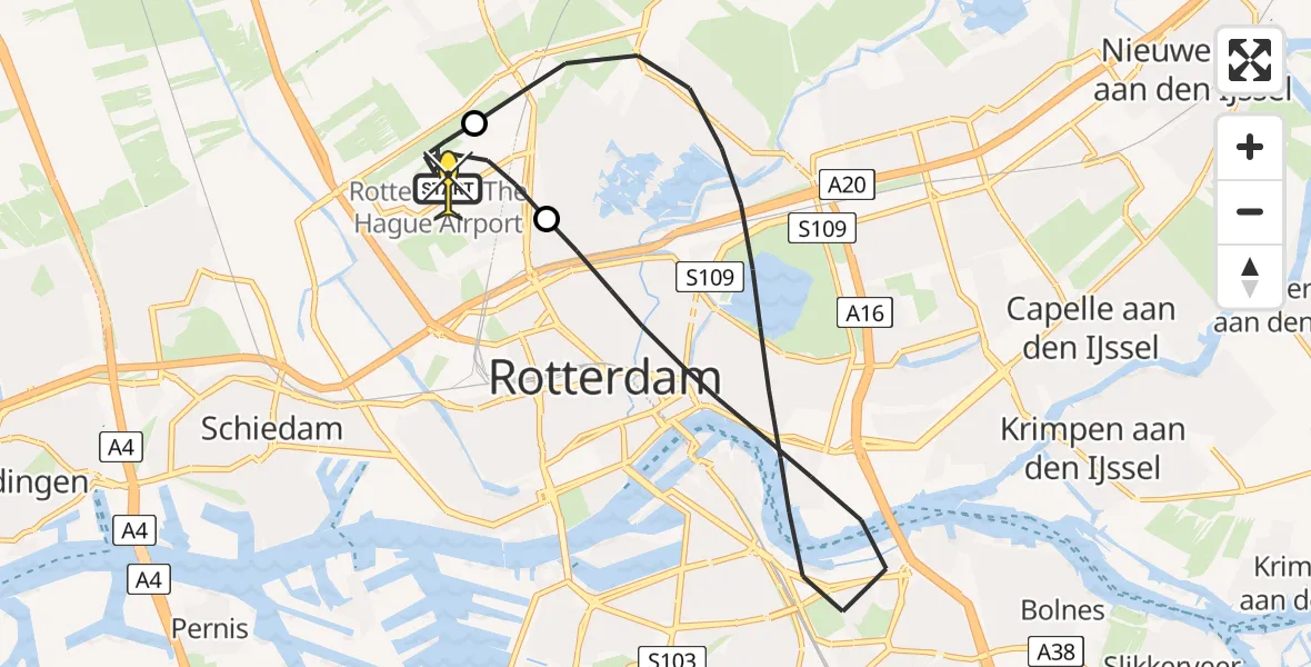 Routekaart van de vlucht: Lifeliner 2 naar Rotterdam The Hague Airport, Brandenburgbaan