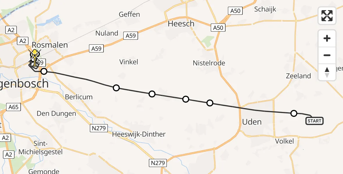 Routekaart van de vlucht: Lifeliner 3 naar 's-Hertogenbosch, De Bunders