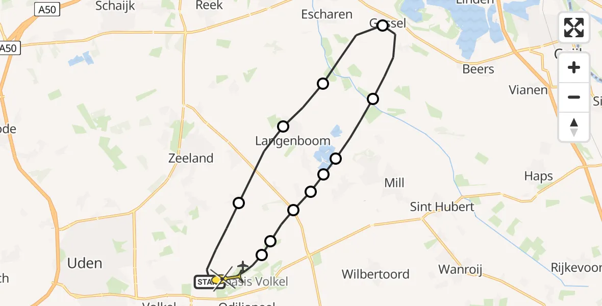 Routekaart van de vlucht: Lifeliner 3 naar Vliegbasis Volkel, zeelandsedijk