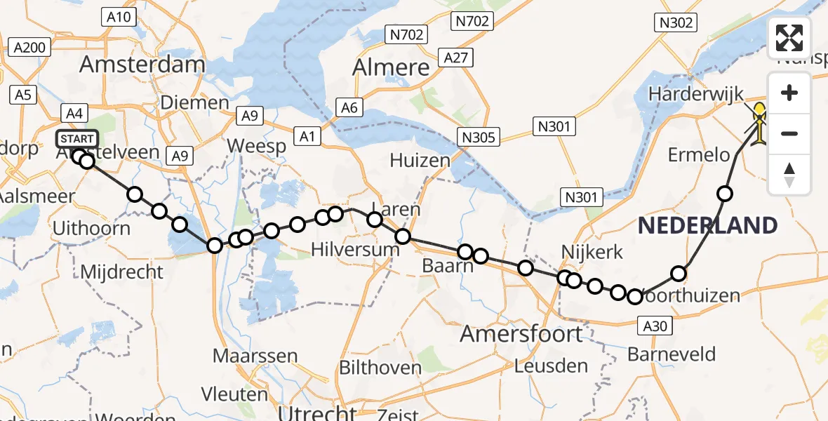 Routekaart van de vlucht: Politiehelikopter naar Ermelo, Westerkimweg
