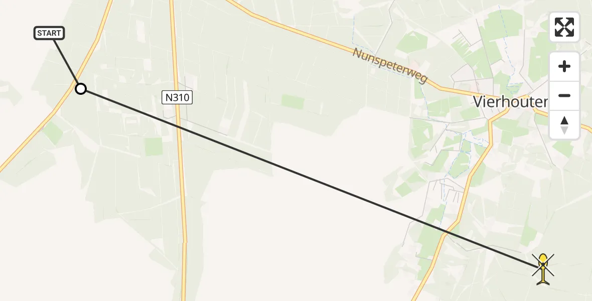 Routekaart van de vlucht: Politieheli naar Vierhouten, Elspeterbosweg
