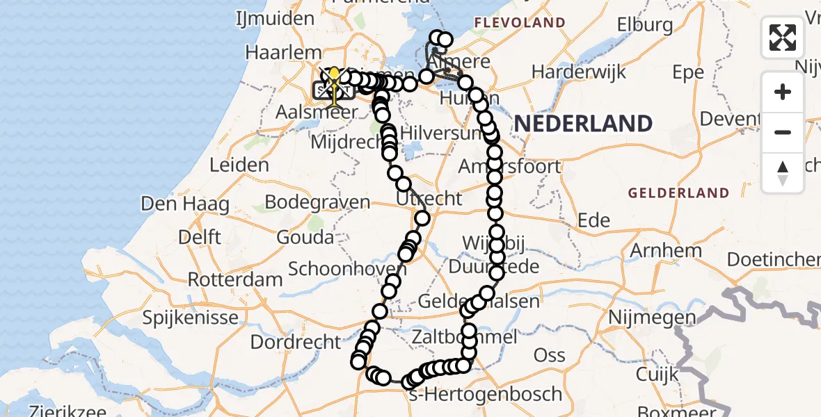 Routekaart van de vlucht: Politieheli naar Schiphol, Halim P.K. straat