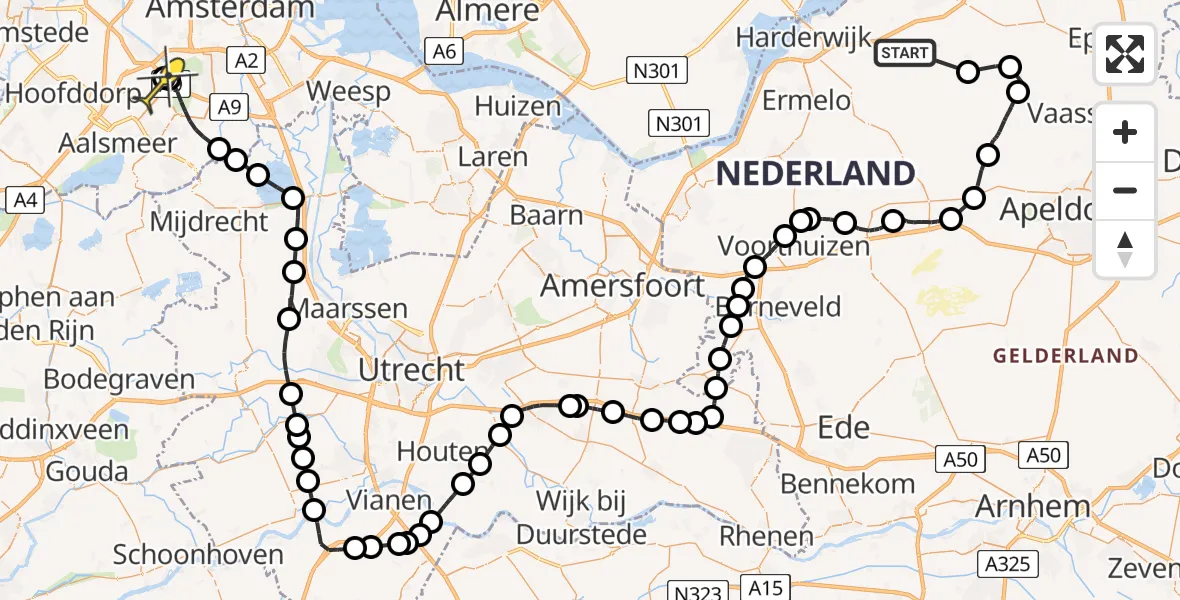 Routekaart van de vlucht: Politiehelikopter naar Schiphol, Elspeterbosweg