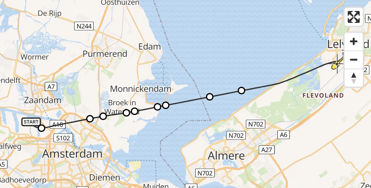 Routekaart van de vlucht: Lifeliner 1 naar Lelystad, Westhaven