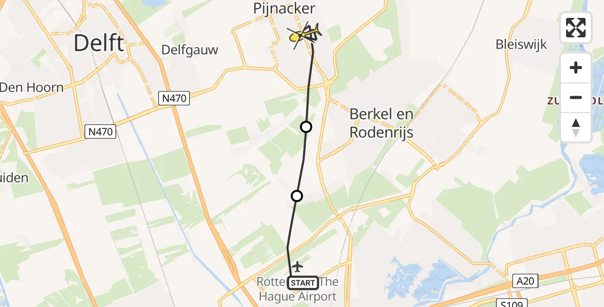 Routekaart van de vlucht: Lifeliner 2 naar Pijnacker, Brandenburgbaan