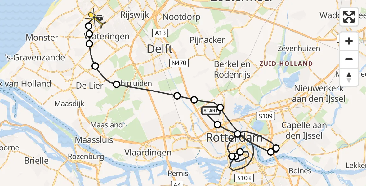 Routekaart van de vlucht: Politieheli naar Den Haag, Pilotenpad