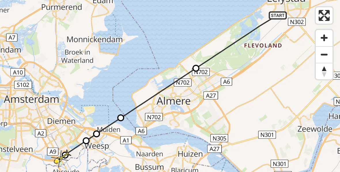 Routekaart van de vlucht: Lifeliner 1 naar Academisch Medisch Centrum (AMC), Knardijk
