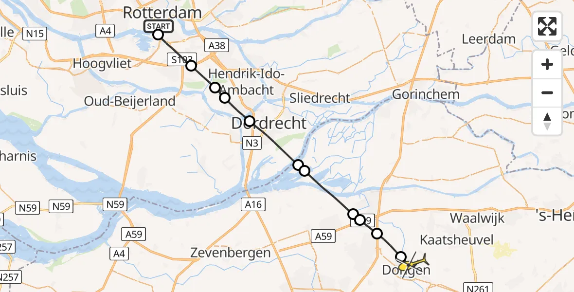 Routekaart van de vlucht: Lifeliner 2 naar Dongen, 3e Katendrechtsehoofd