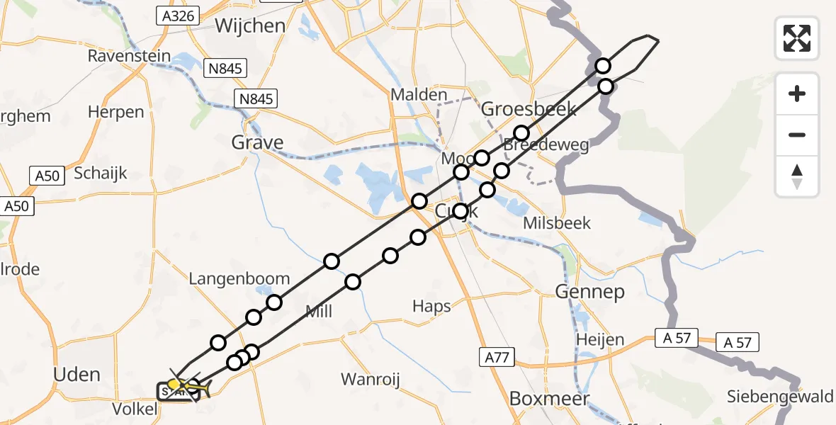 Routekaart van de vlucht: Lifeliner 3 naar Vliegbasis Volkel, Zeelandsedijk