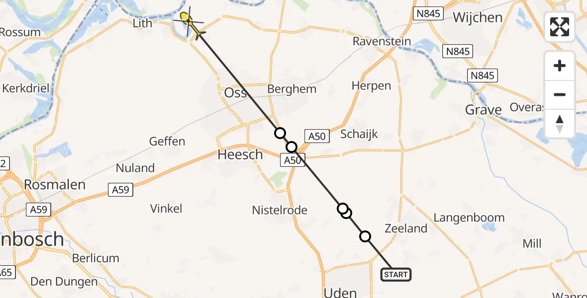 Routekaart van de vlucht: Politiehelikopter naar Lithoijen, Grensweg