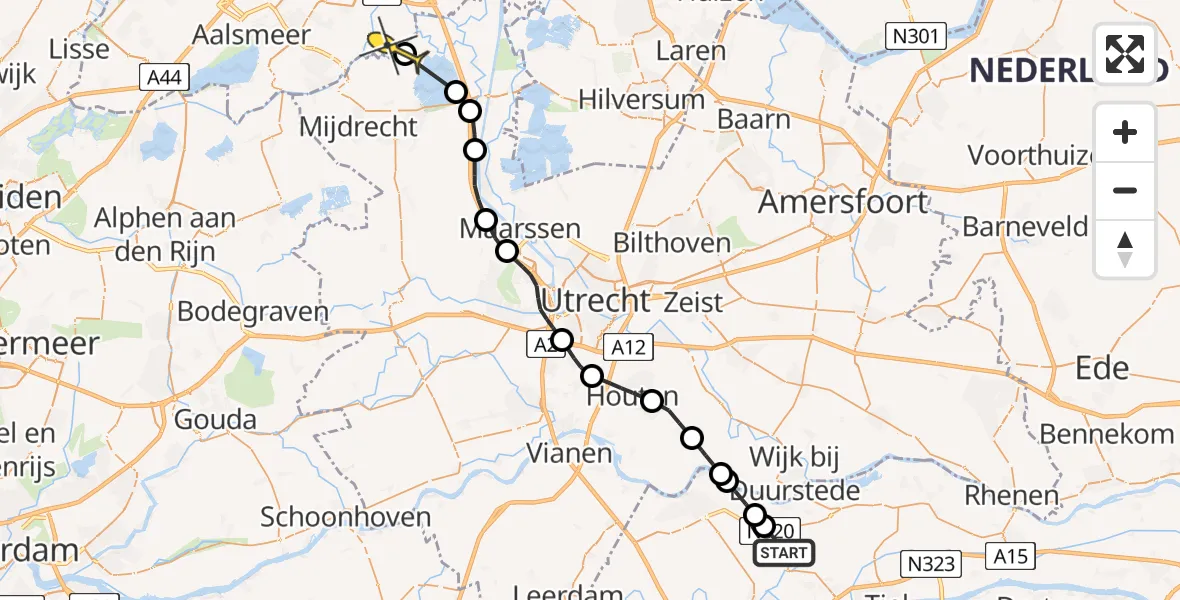 Routekaart van de vlucht: Politiehelikopter naar Ouderkerk aan de Amstel, Culemborgseweg