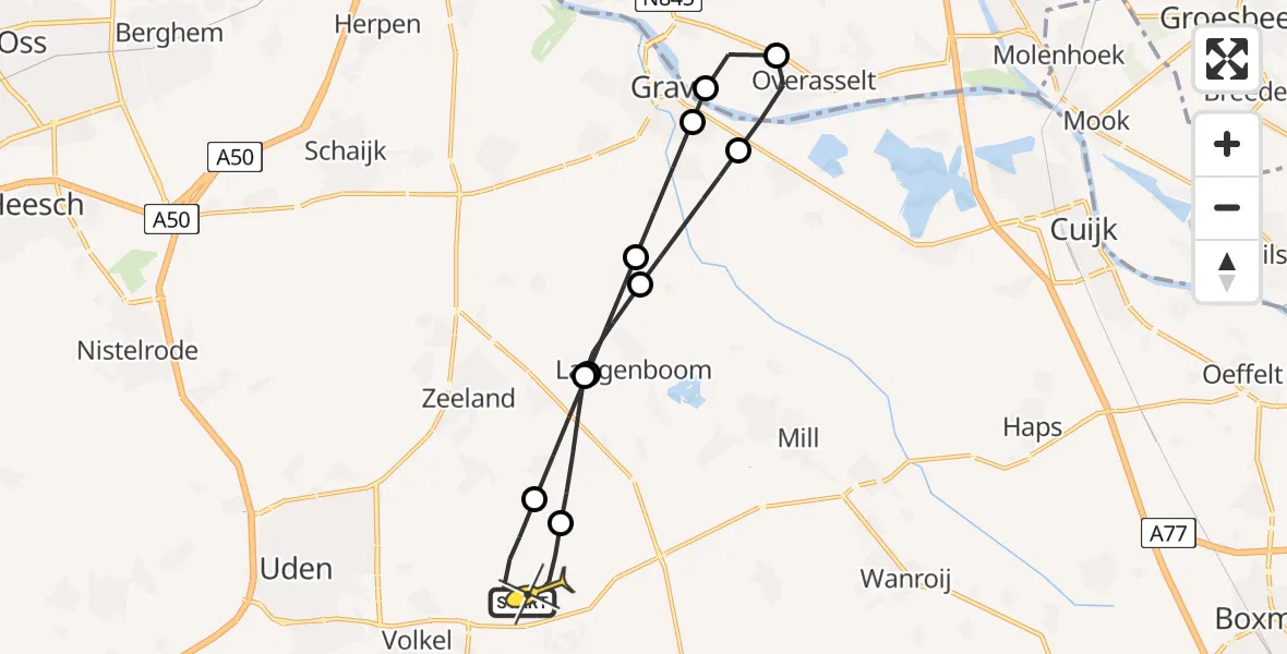 Routekaart van de vlucht: Lifeliner 3 naar Vliegbasis Volkel, Zeelandsedijk