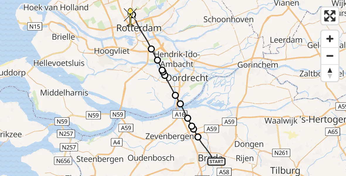 Routekaart van de vlucht: Lifeliner 2 naar Rotterdam The Hague Airport, Tennisplein