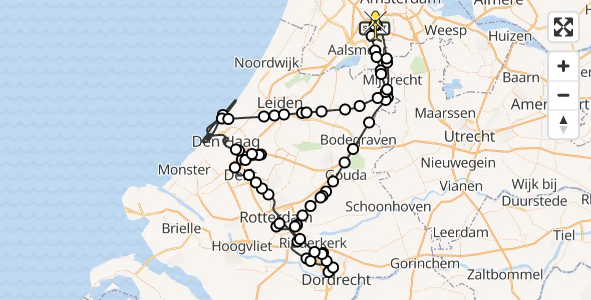 Vluchtroute Politiehelikopter van Schiphol naar Schiphol
