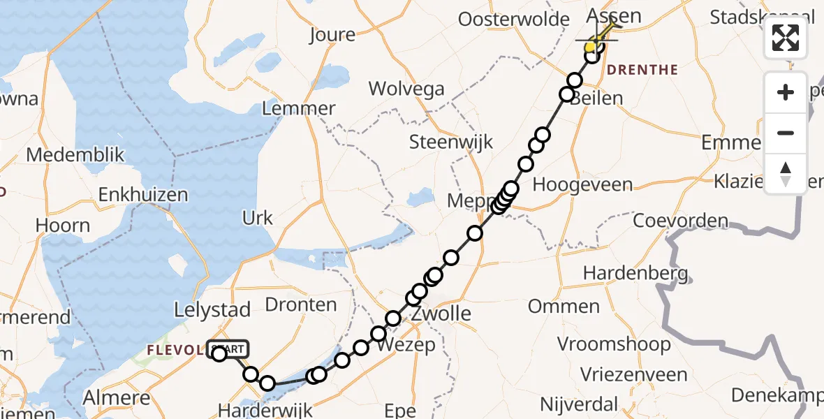 Routekaart van de vlucht: Ambulancehelikopter naar Assen, Talingweg
