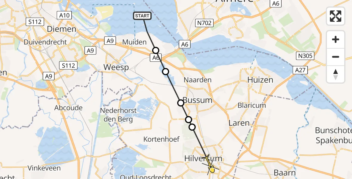 Routekaart van de vlucht: Politiehelikopter naar Hilversum, Noordpolderweg