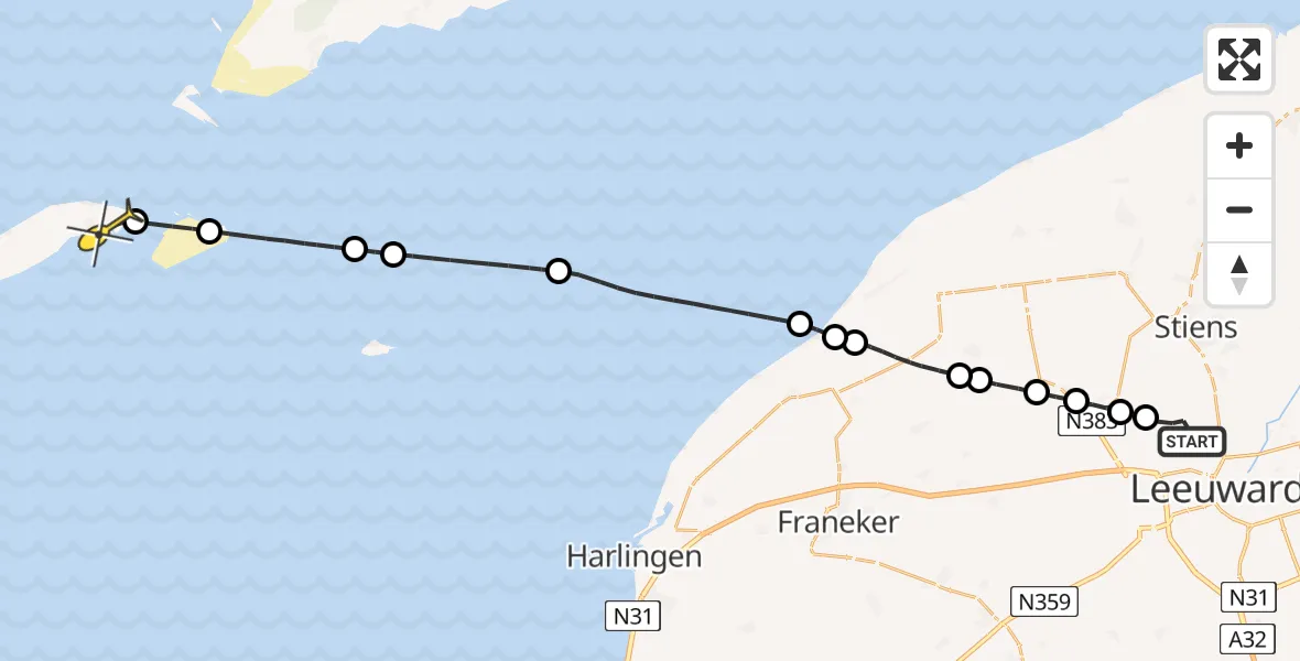 Routekaart van de vlucht: Ambulanceheli naar Vlieland Heliport, Keegsdijkje