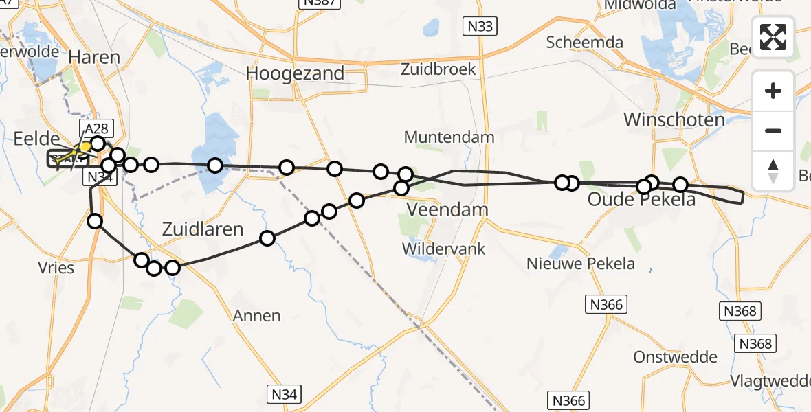 Routekaart van de vlucht: Lifeliner 4 naar Groningen Airport Eelde, Groningerstraat