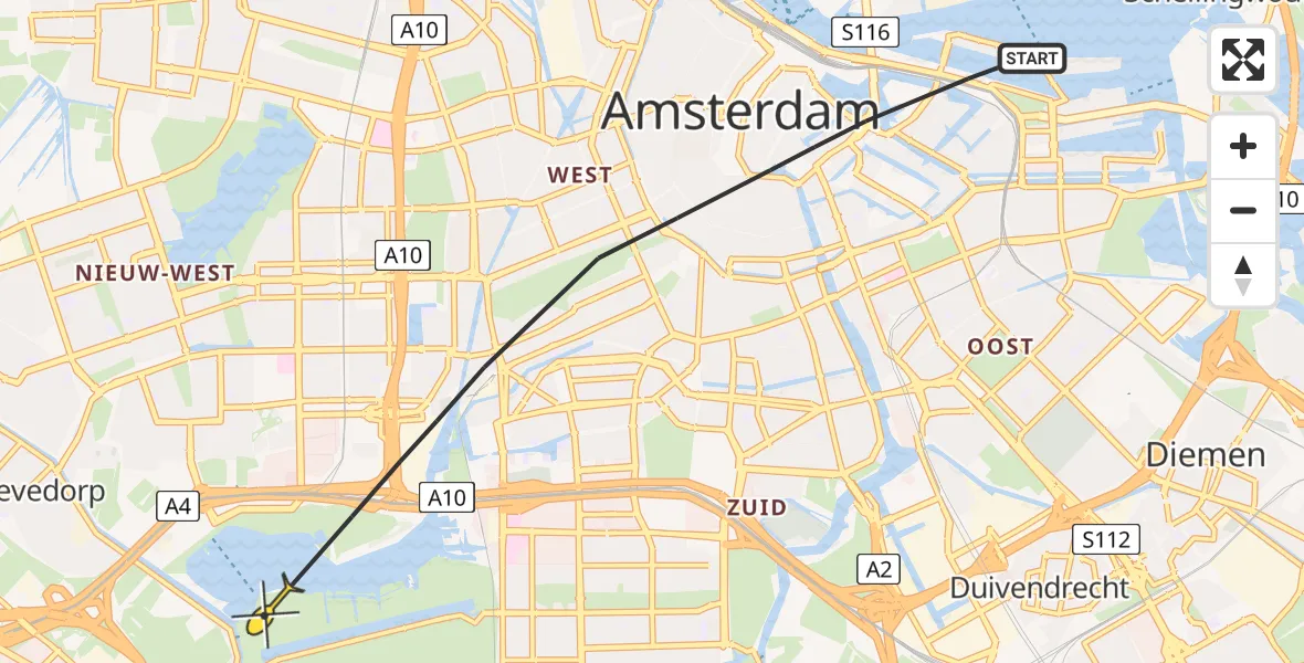 Vluchtroute Politiehelikopter van Amsterdam naar Amsterdam
