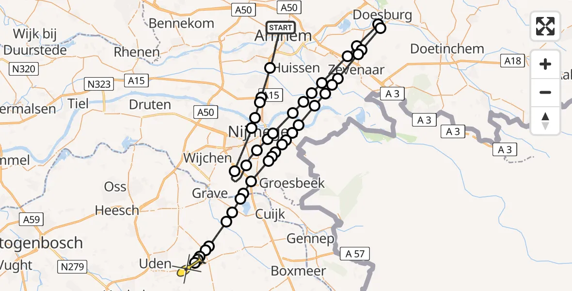 Routekaart van de vlucht: Lifeliner 3 naar Vliegbasis Volkel, Bouriciusstraat
