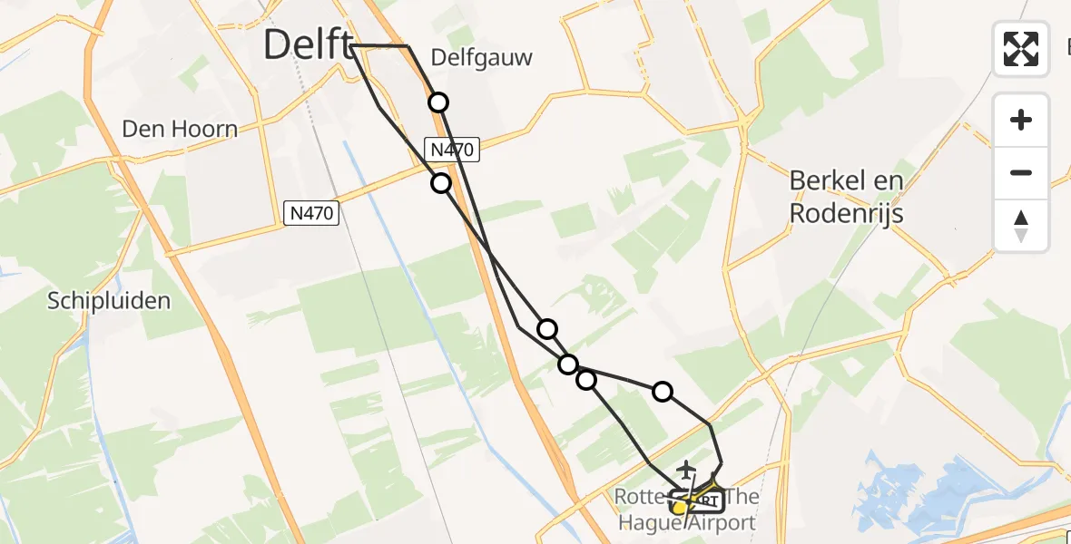 Routekaart van de vlucht: Lifeliner 2 naar Rotterdam The Hague Airport, Schieveense polder