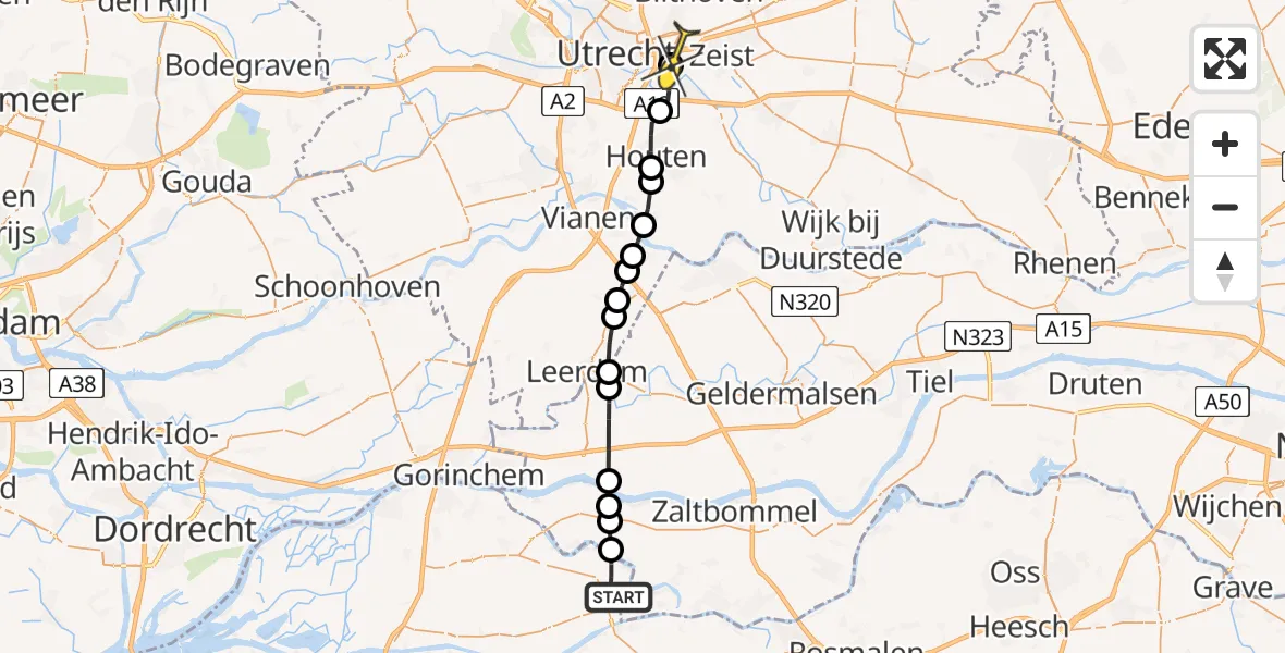 Routekaart van de vlucht: Lifeliner 1 naar Universitair Medisch Centrum Utrecht, Veldstraat