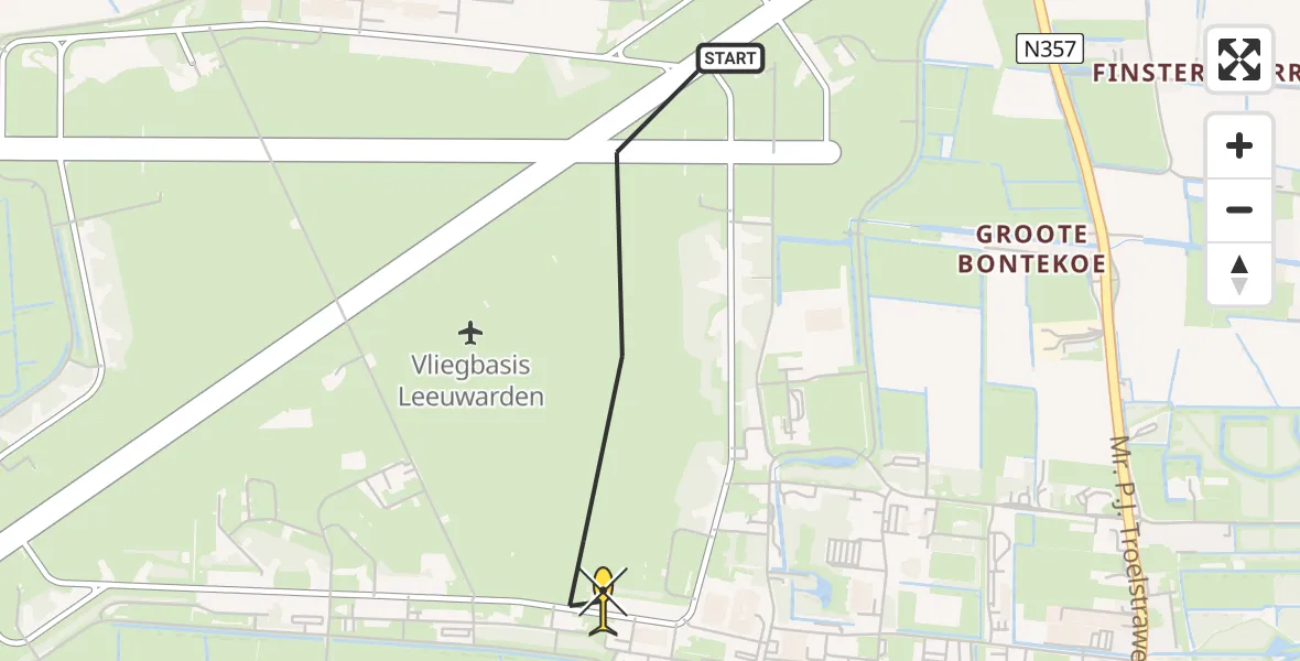 Routekaart van de vlucht: Ambulanceheli naar Vliegbasis Leeuwarden, Keegsdijkje