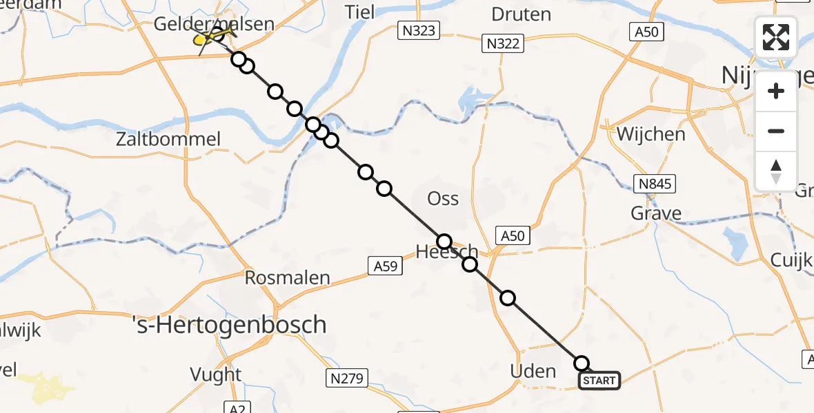 Routekaart van de vlucht: Lifeliner 3 naar Geldermalsen, Osseweg